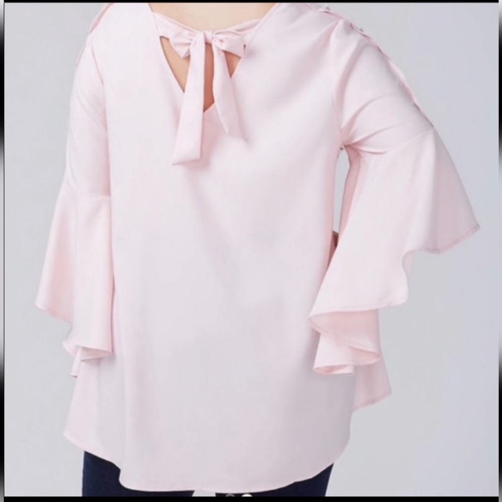 Lane Bryant Pink Kimono Long Sleeve Top Blouse Plus Size Back Tie Closure - Picture 2 of 10